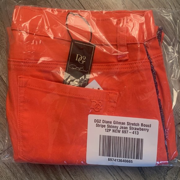 NWT DG2 DIANE GILMAN STRETCH Bouclé STRIPE SKINNY ANKLE JEANS STRAWBERRY - Picture 4 of 5
